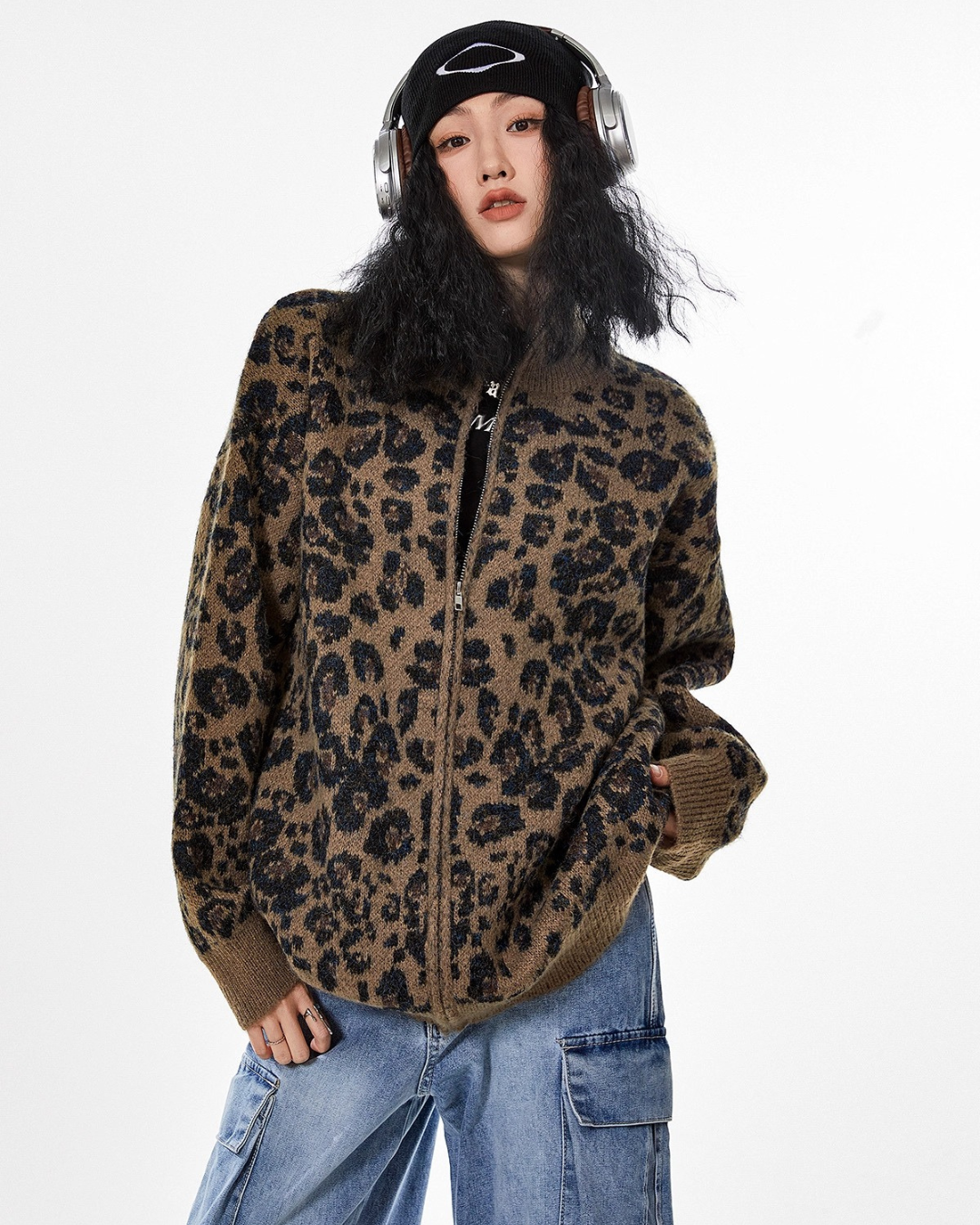 Leopardish Knit Zip Jacket