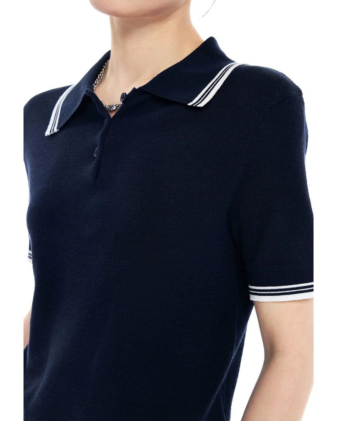 Stripe Edge Fitted Polo Knit Tee