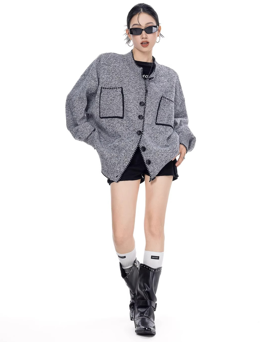 Contrast Stitch Knit Cardigan