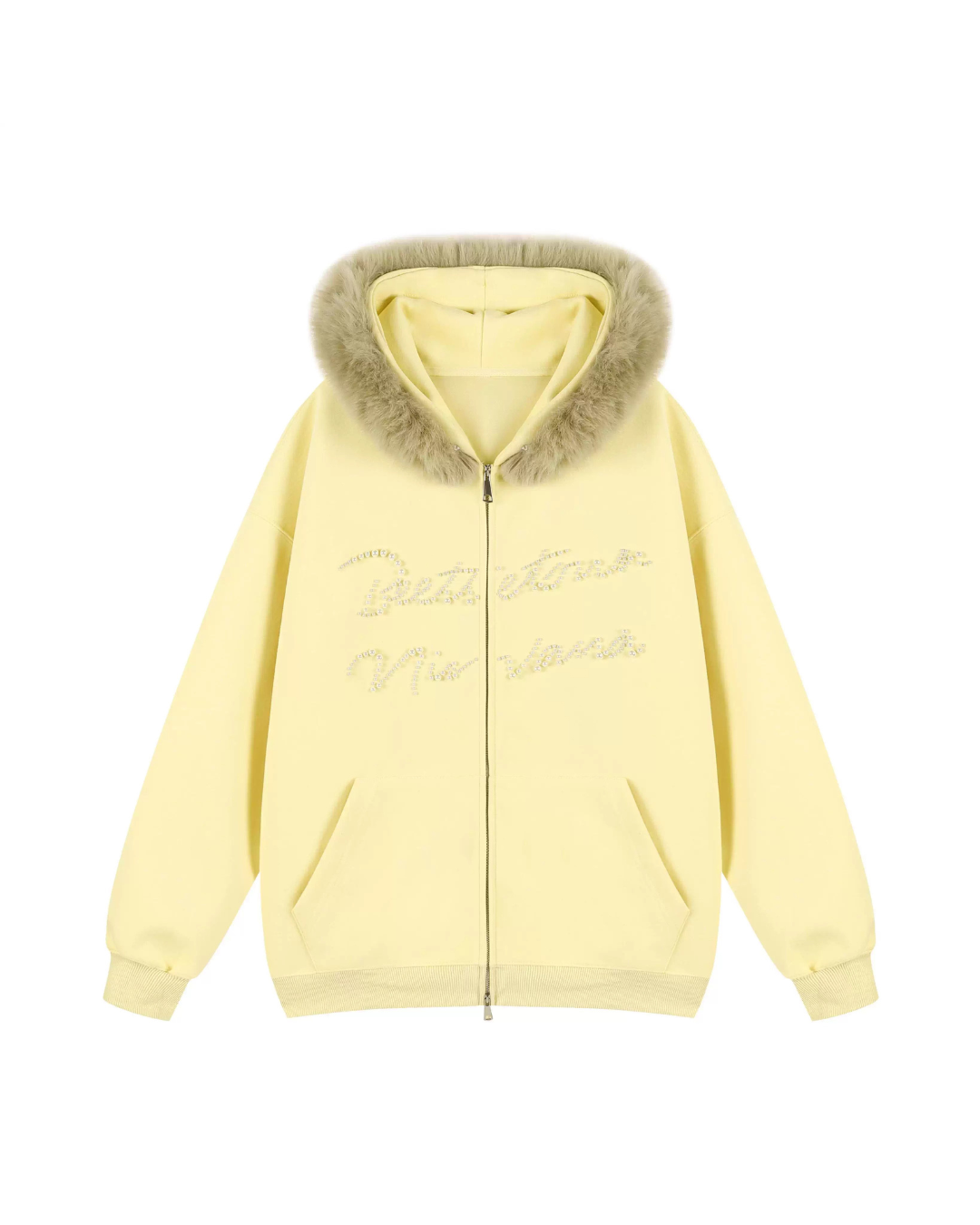 Pearl Script Fur Zip Hoodie