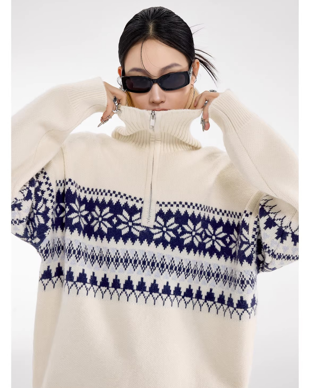 Nordic Snowflake Half-Zip Sweater