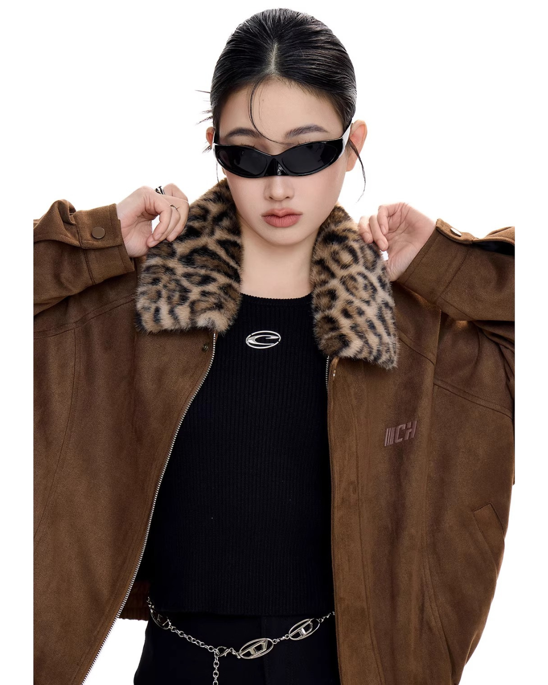 Leopard Collar Suede Jacket