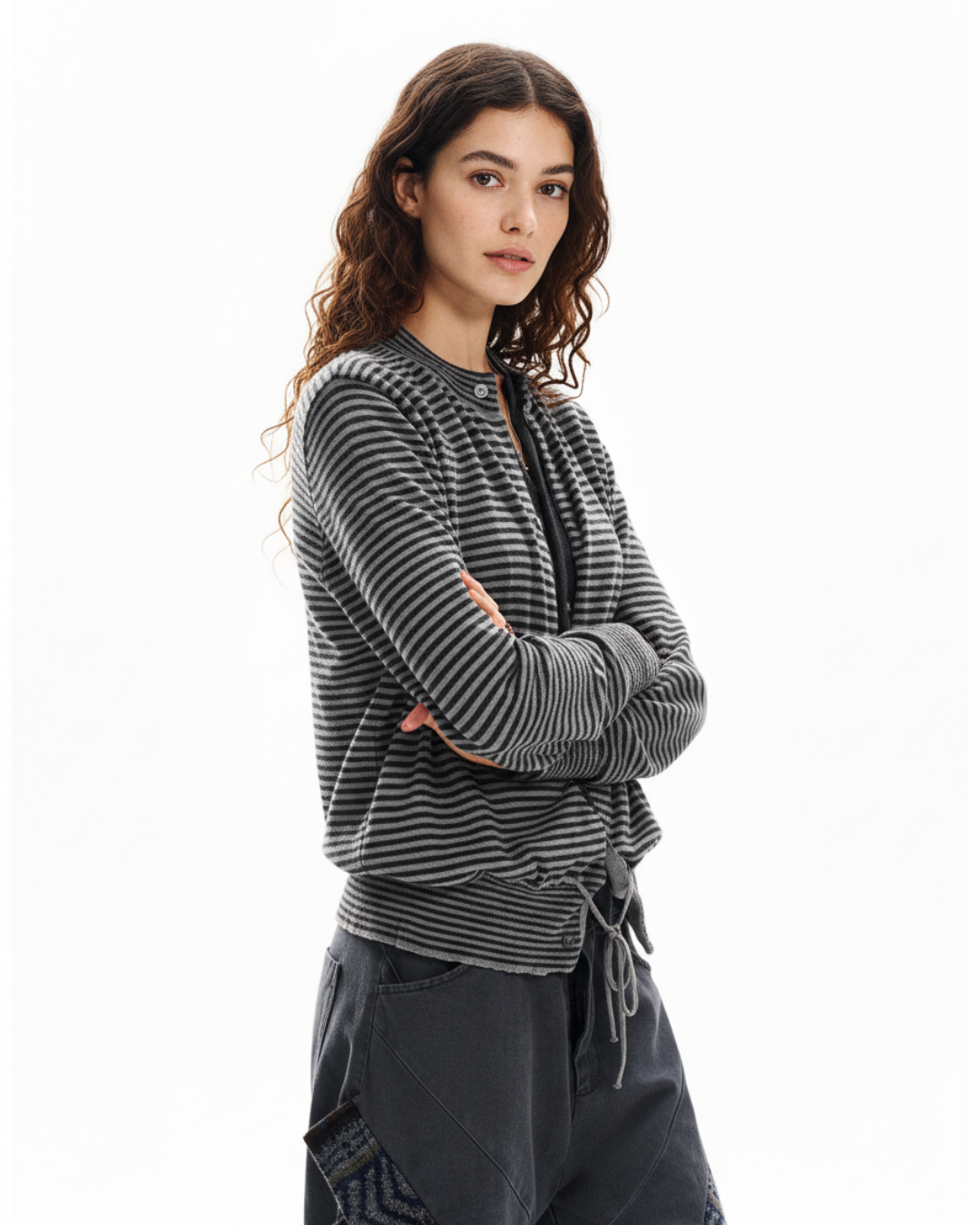 Button-Up Mixed Texture Top