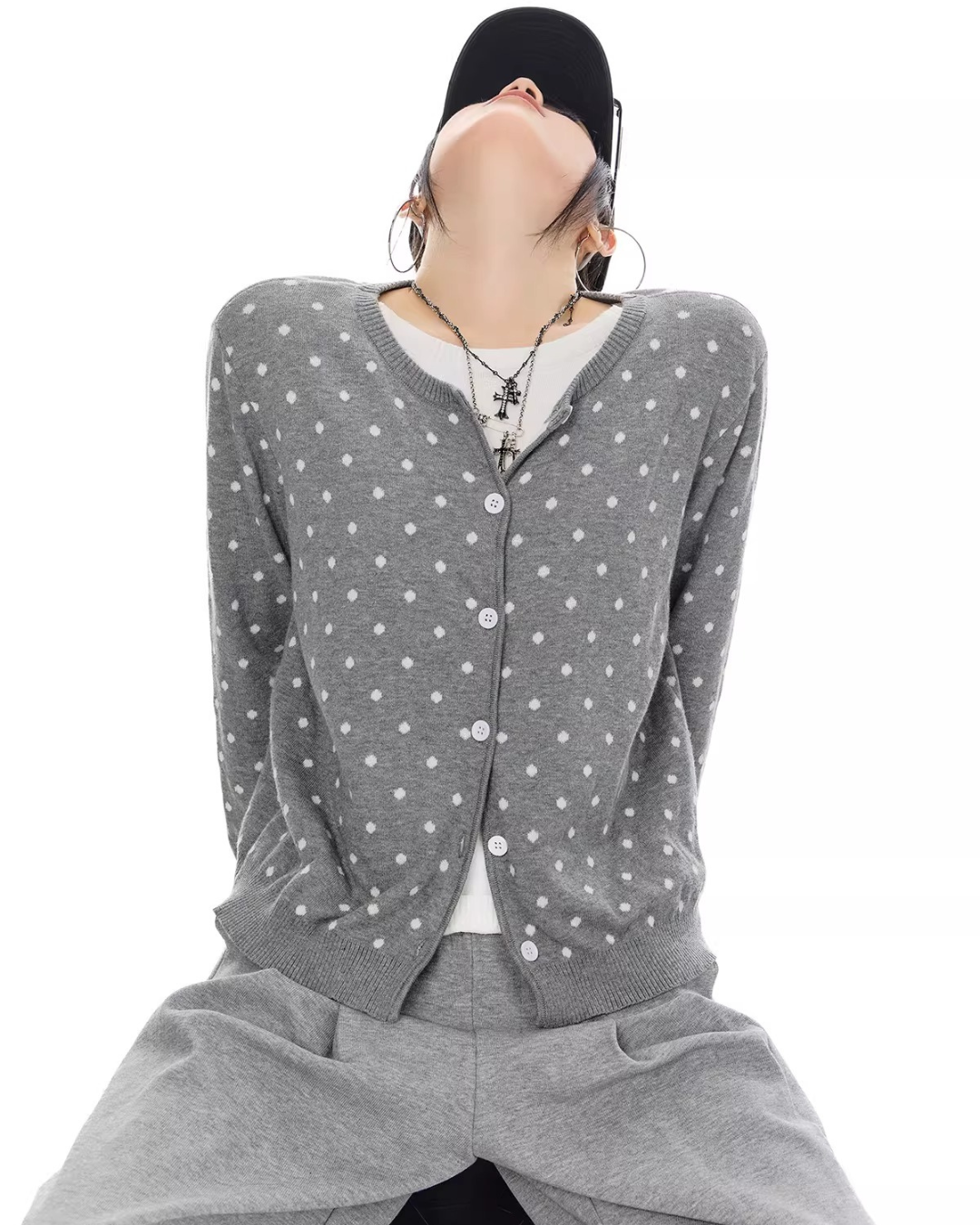 Polka Dot Slim Button Cardigan