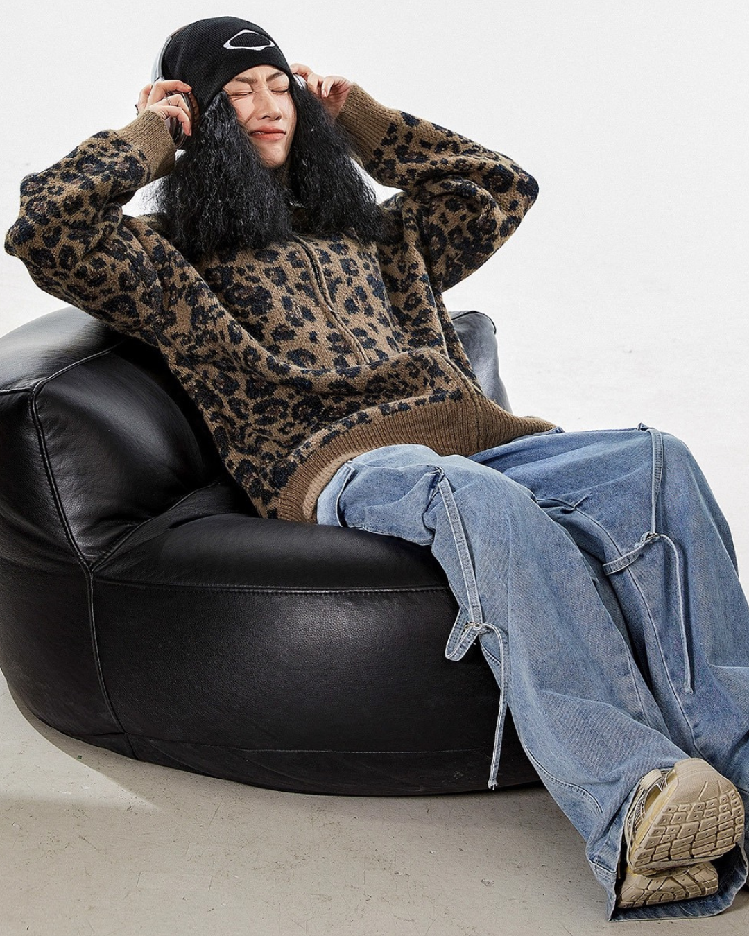 Leopardish Knit Zip Jacket