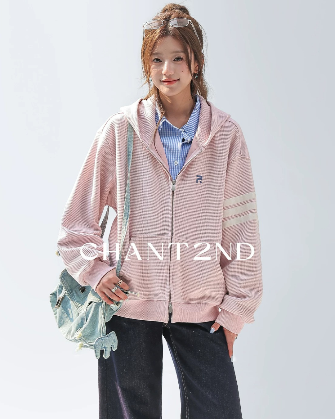 Waffle Stripe Zip-Up Hoodie