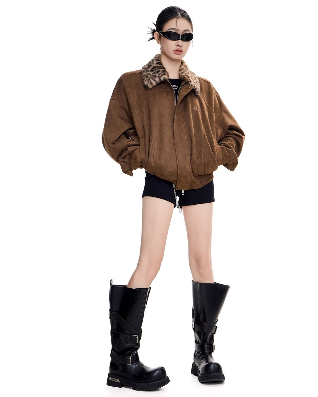 Leopard Collar Suede Jacket