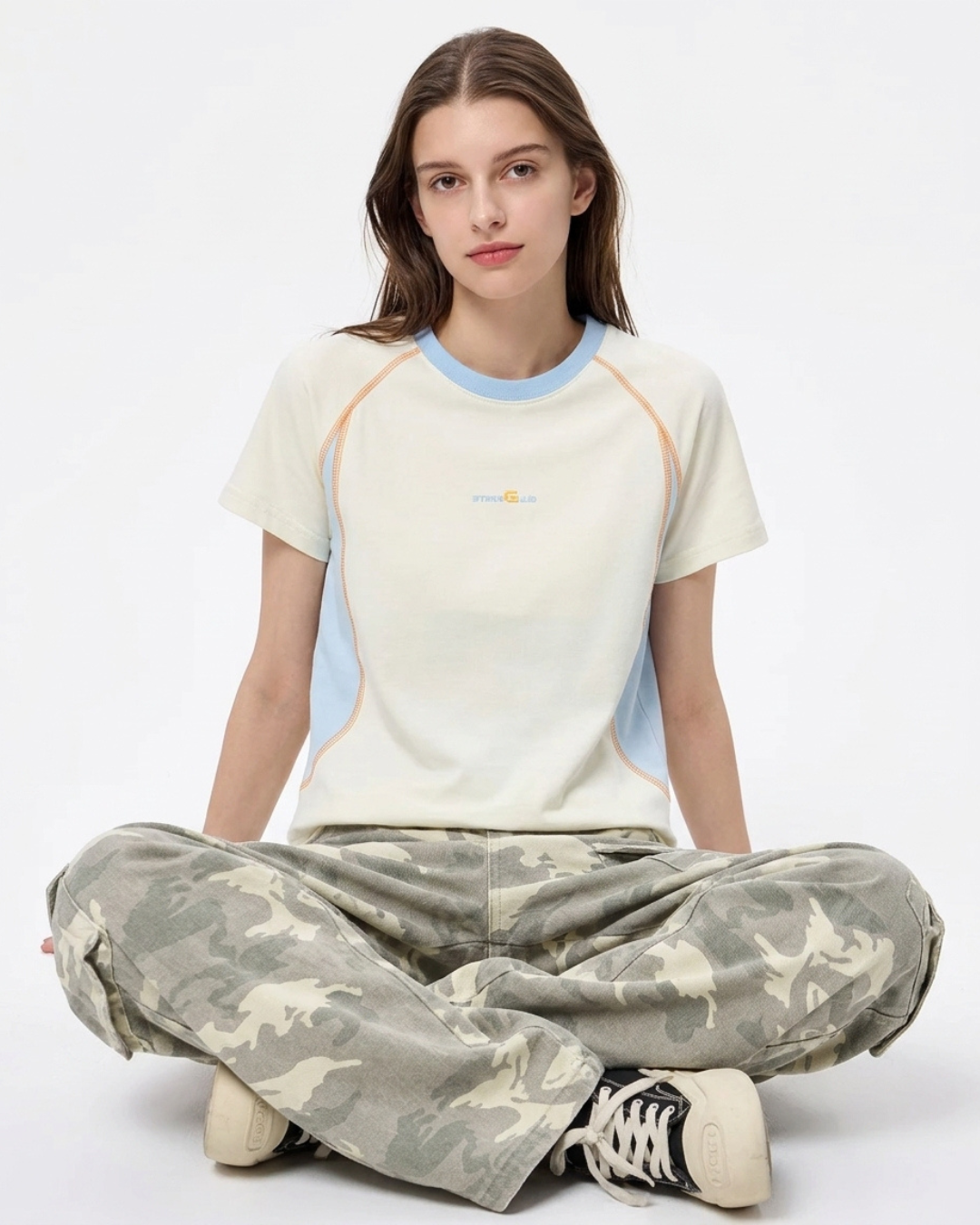 Seam Detail Raglan Color Block Tee
