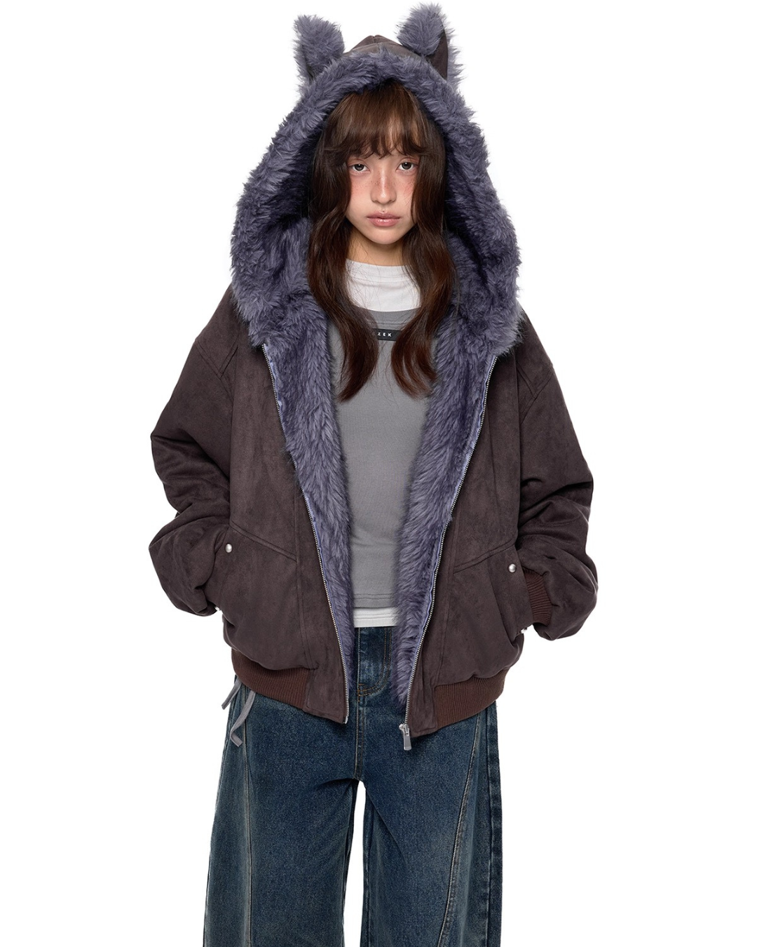 Faux Fur Suede Zip Jacket