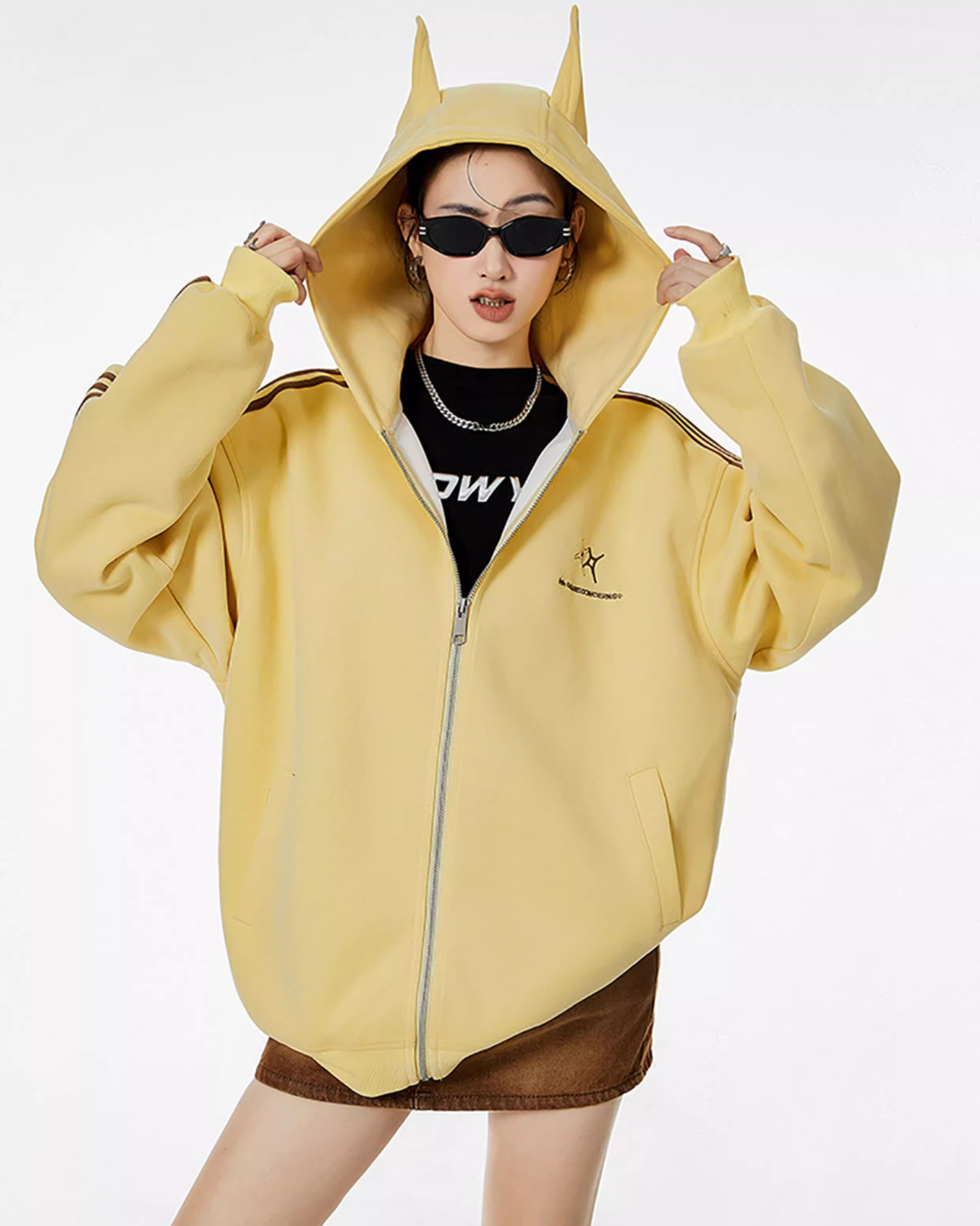 Cat Ear Line Track Zip Hoodie