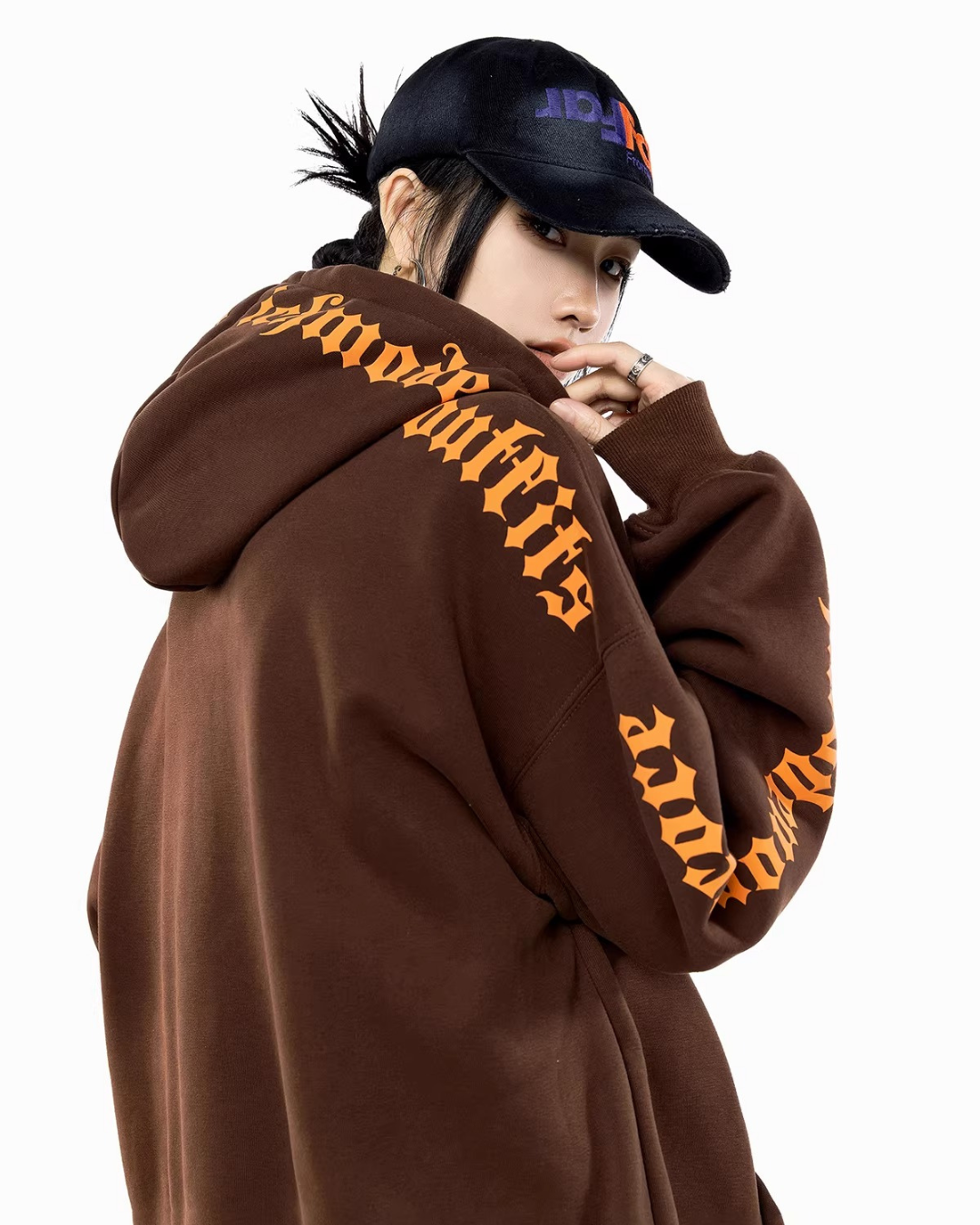 Sleeve Script Graphic Oversized Hoodie