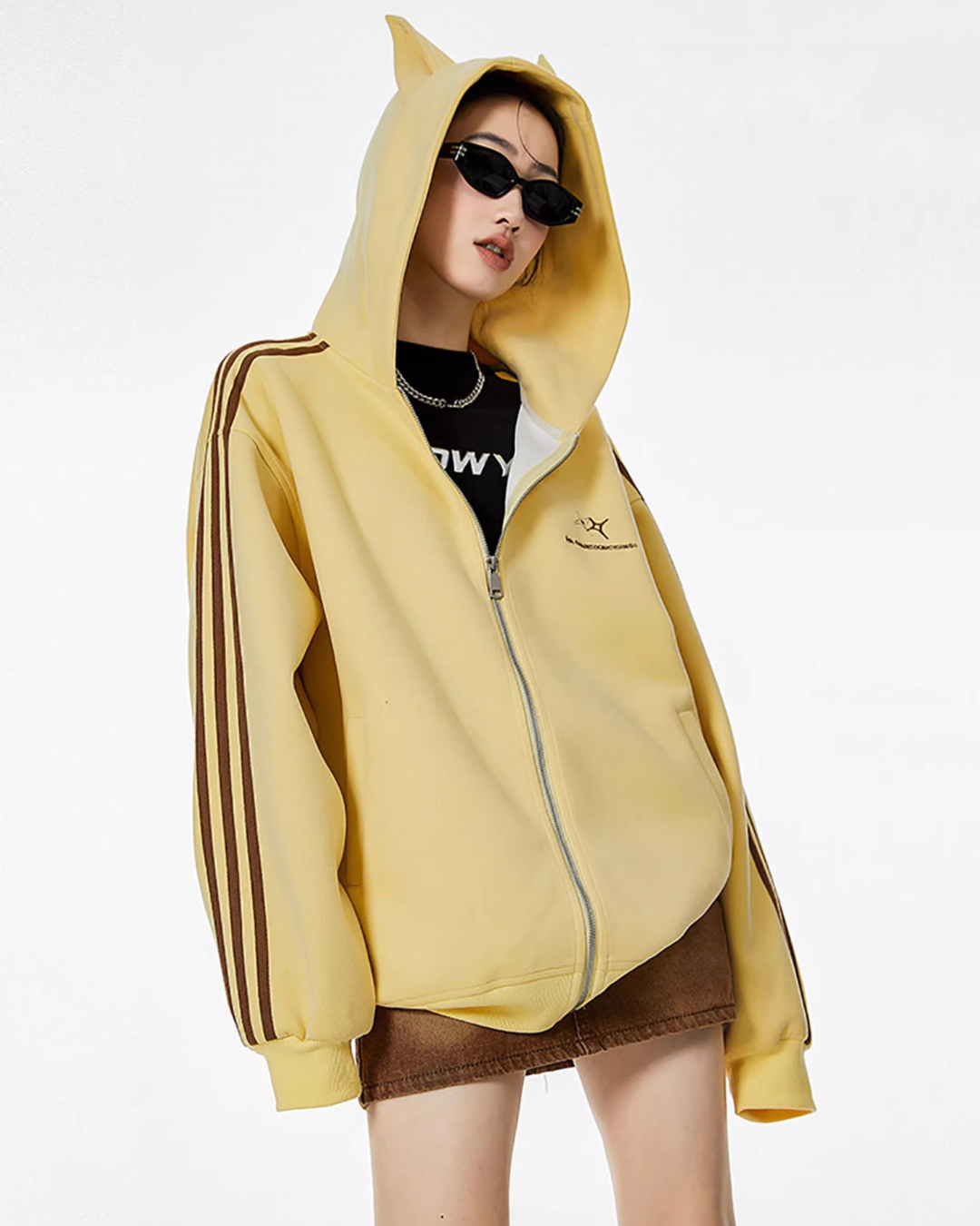 Cat Ear Line Track Zip Hoodie