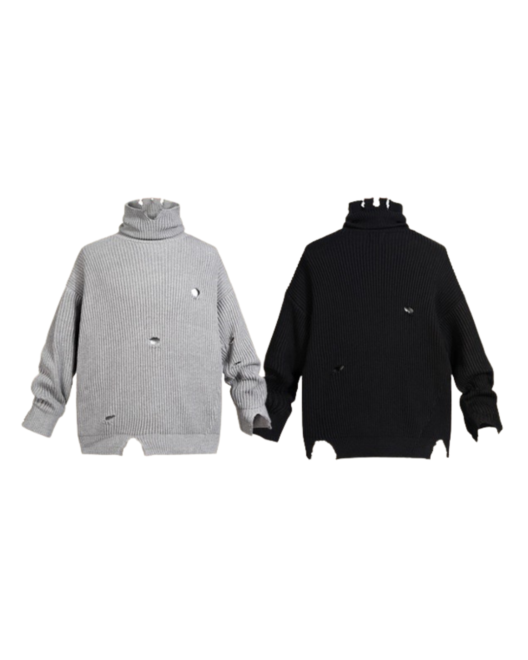 Ribbed Distressed Turtleneck