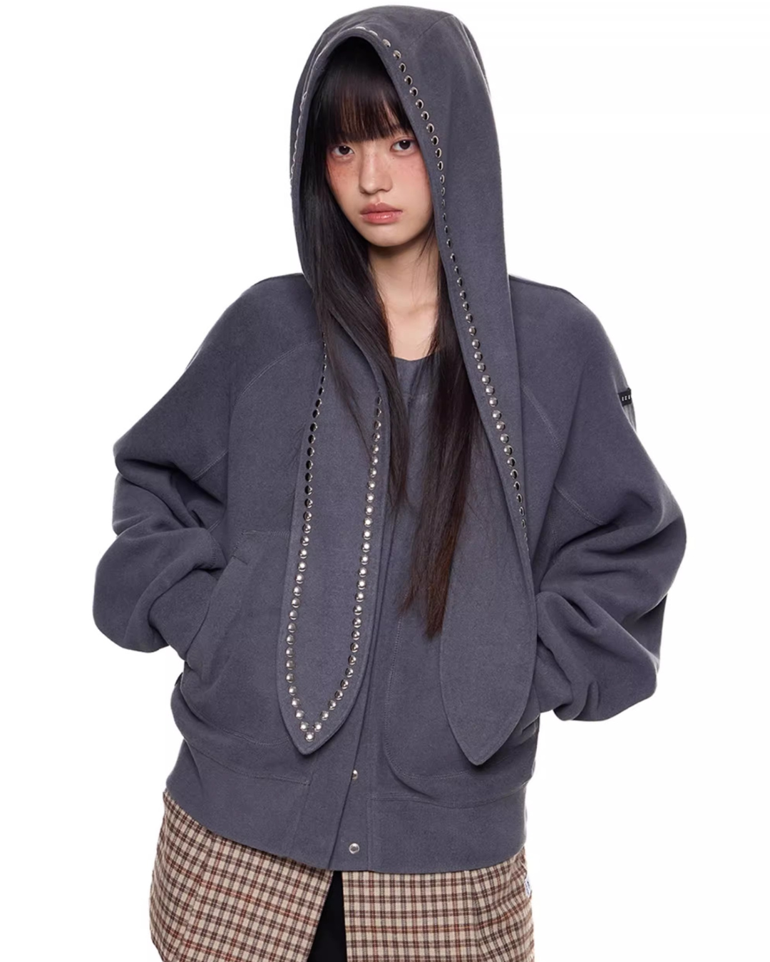 Eyelet Ribbon Hooded Sweatshirt