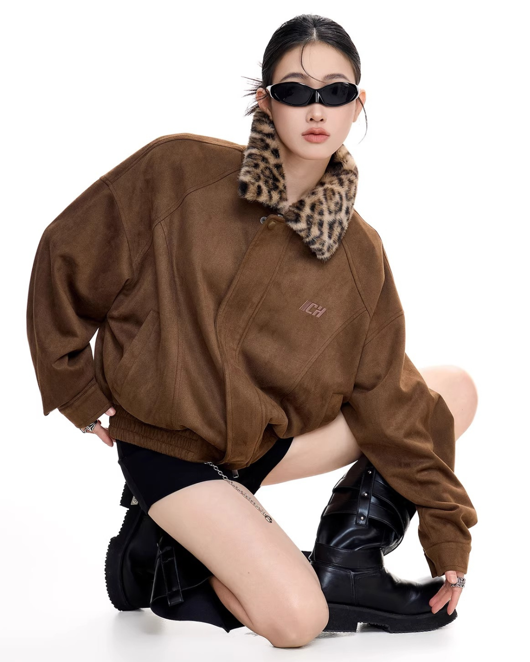 Leopard Collar Suede Jacket