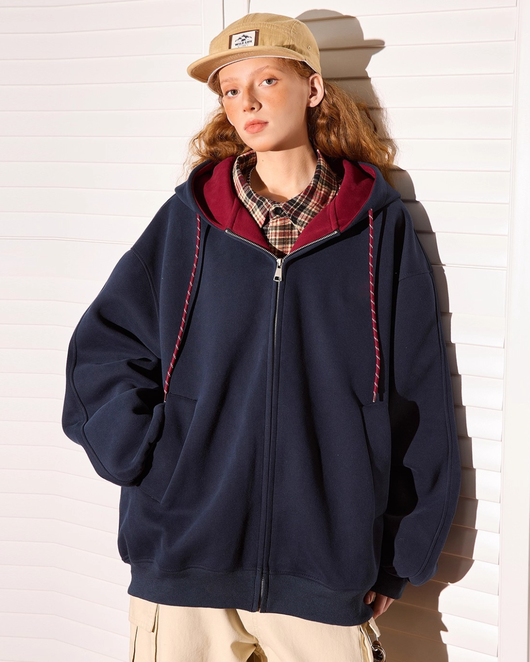 Contrast Hood Zip-Up Sweatshirt