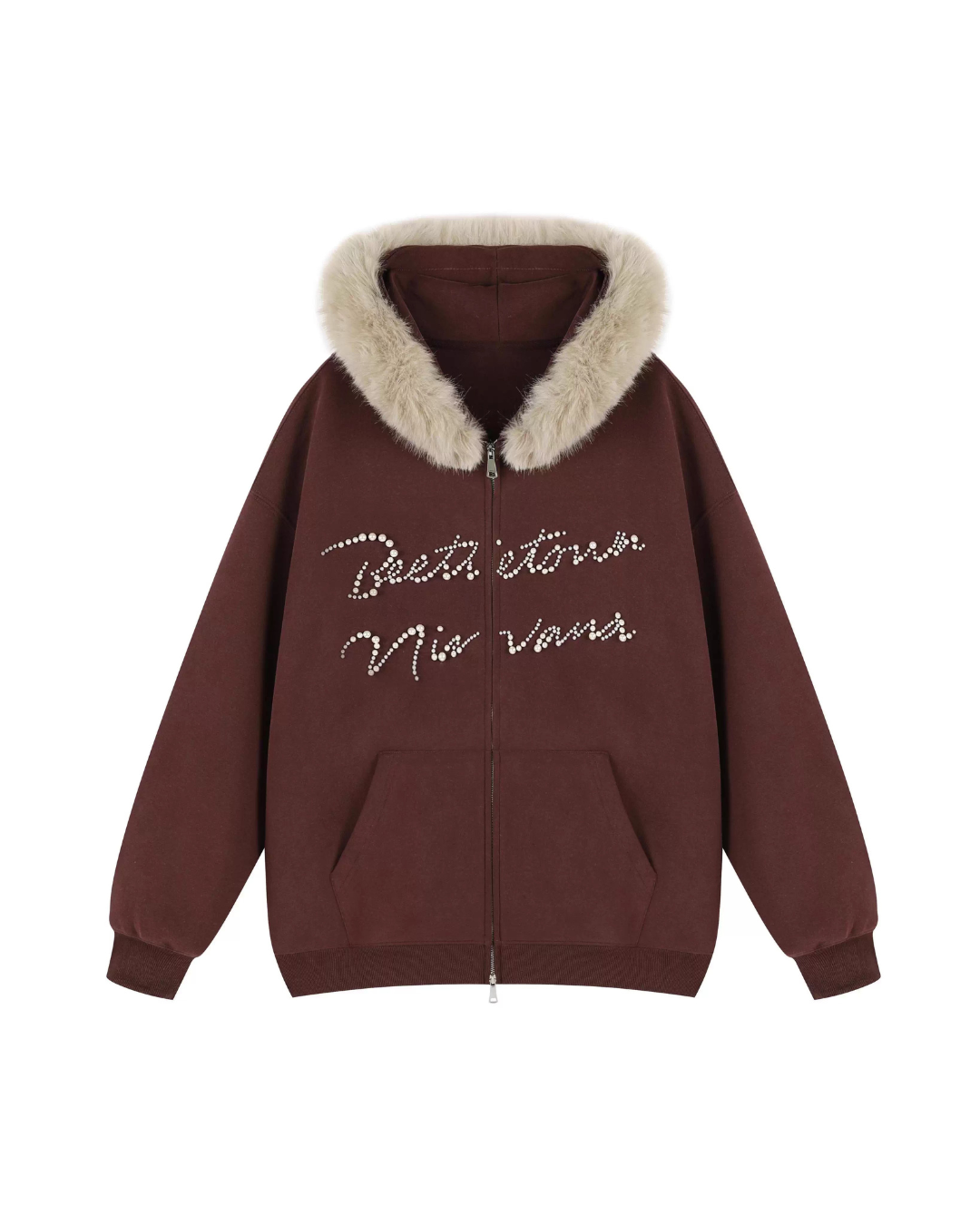 Pearl Script Fur Zip Hoodie