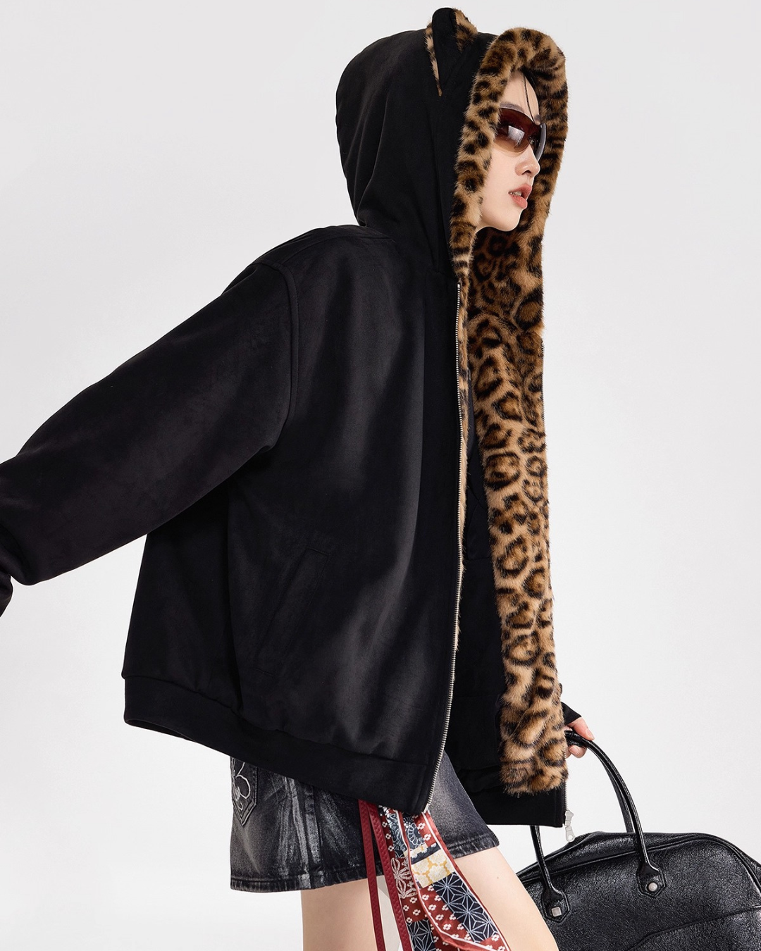 Leopard Lined Teddy Hoodie