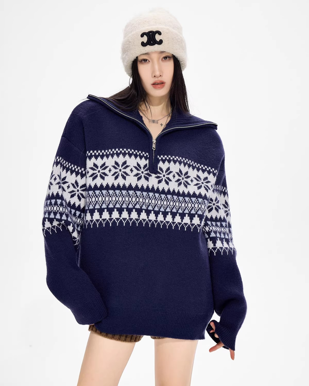 Nordic Snowflake Half-Zip Sweater