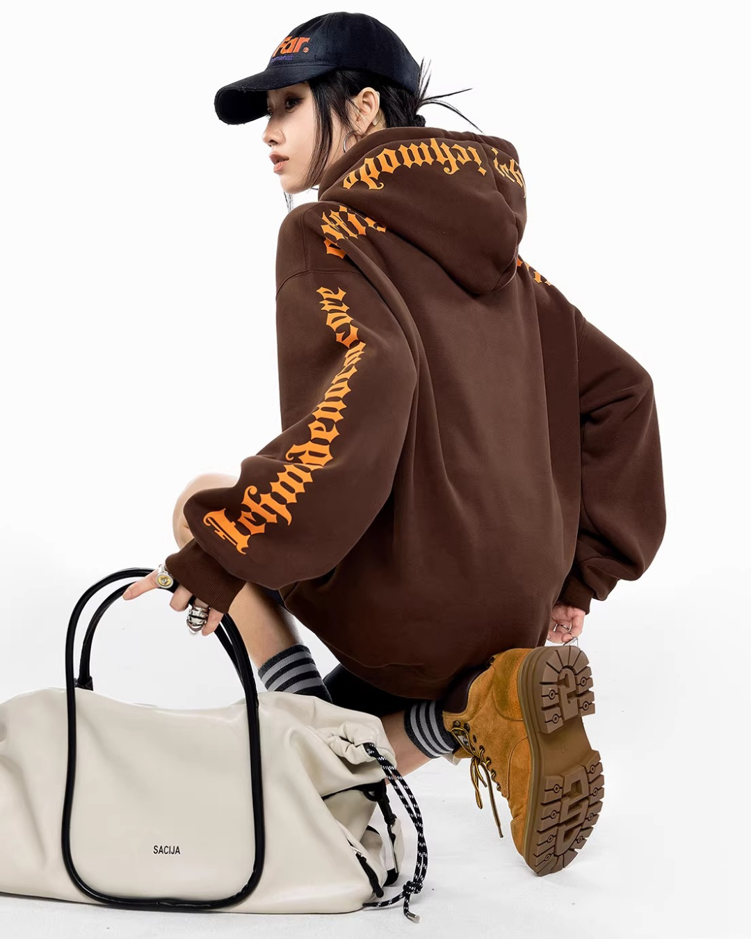 Sleeve Script Graphic Oversized Hoodie