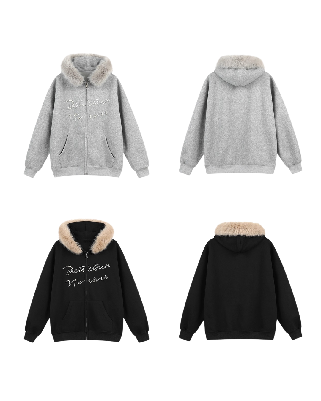 Pearl Script Fur Zip Hoodie