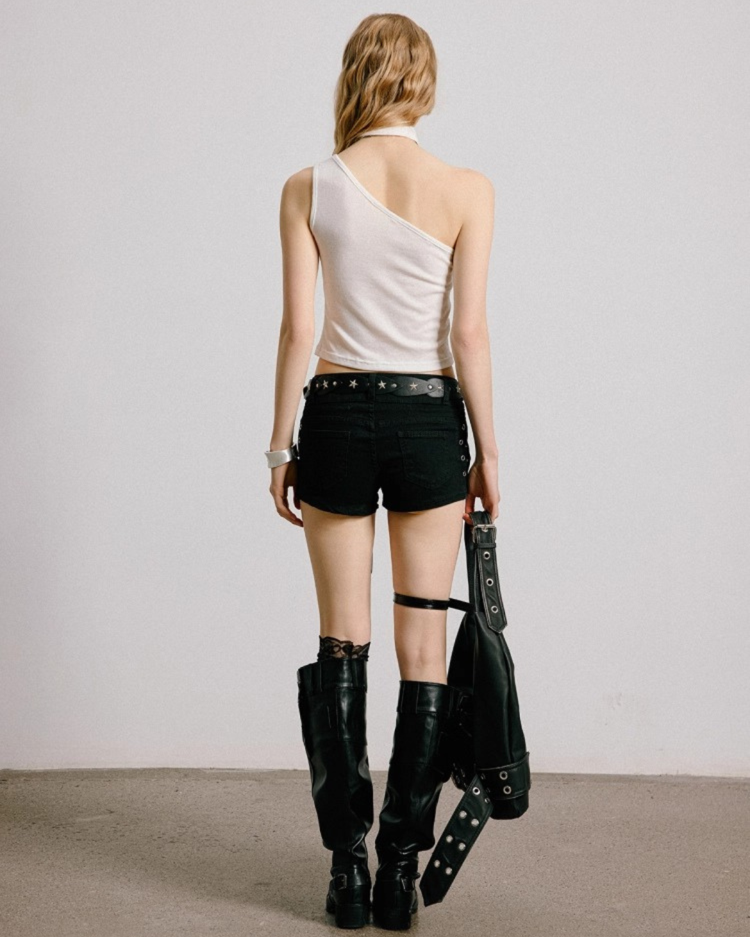 One shoulder Rivet Top