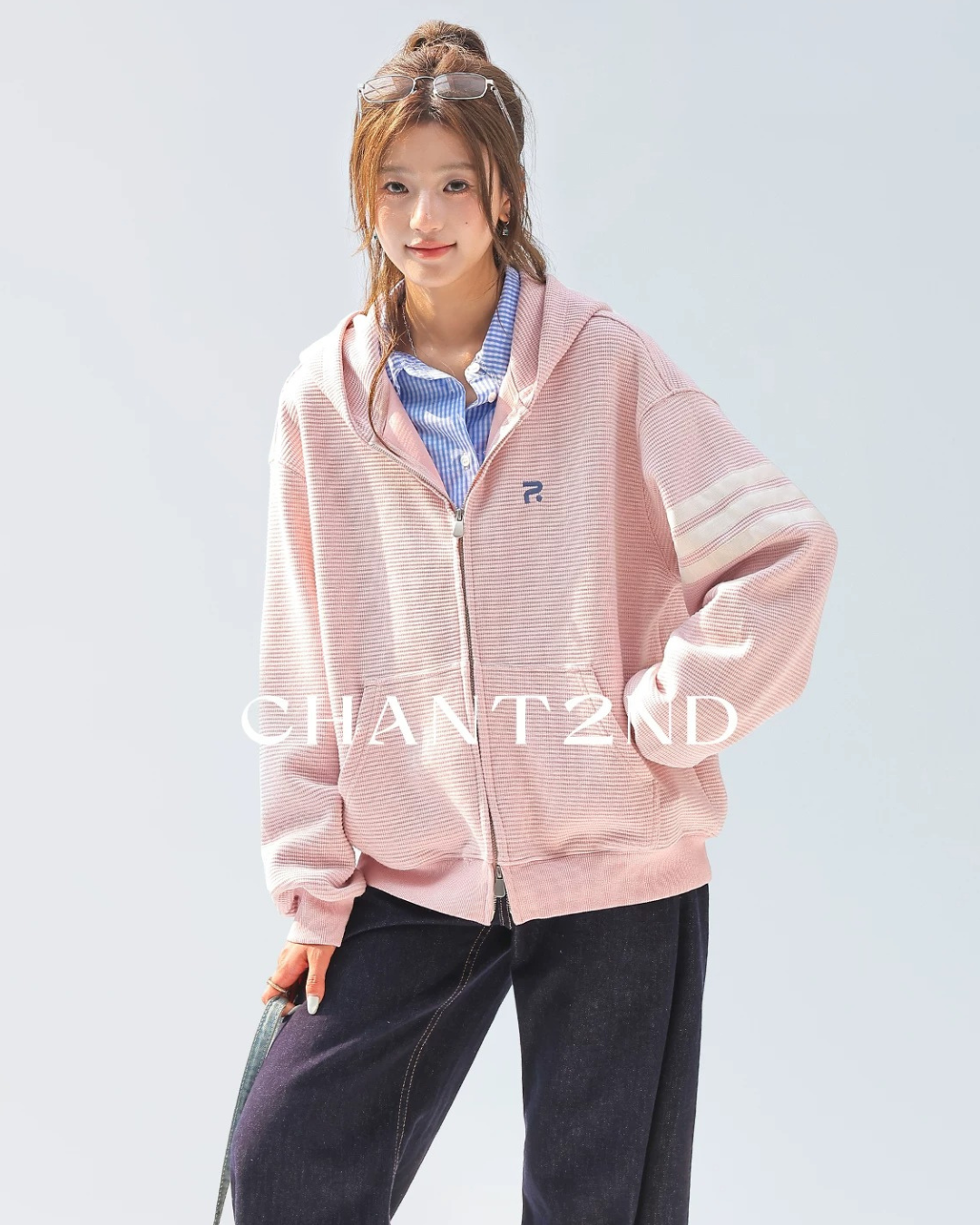 Waffle Stripe Zip-Up Hoodie