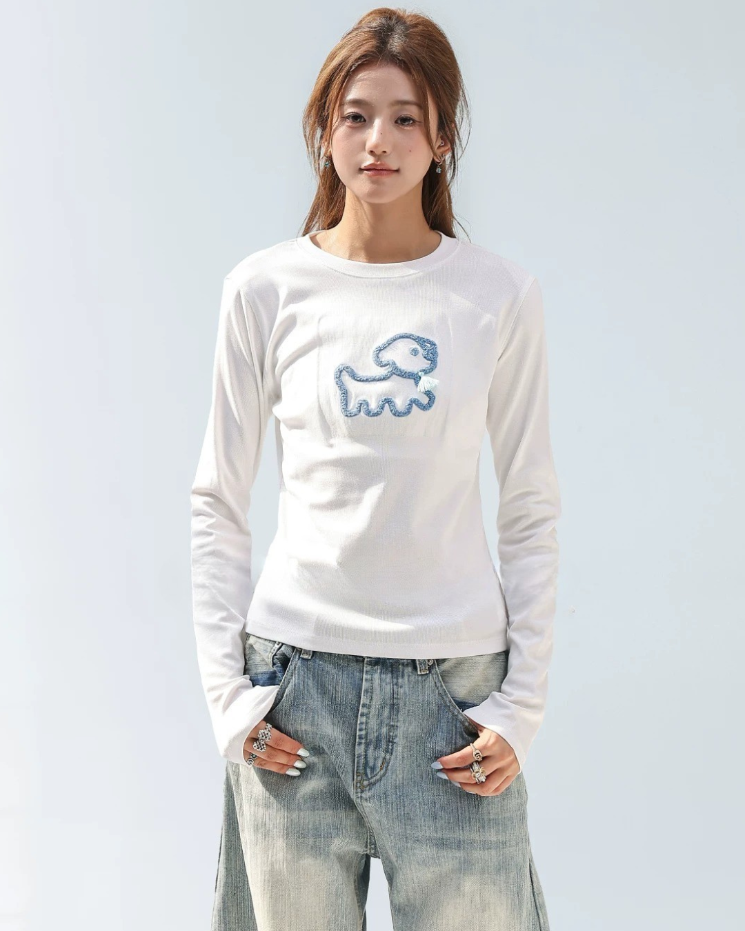 Line Art Dog Applique Knit Tee