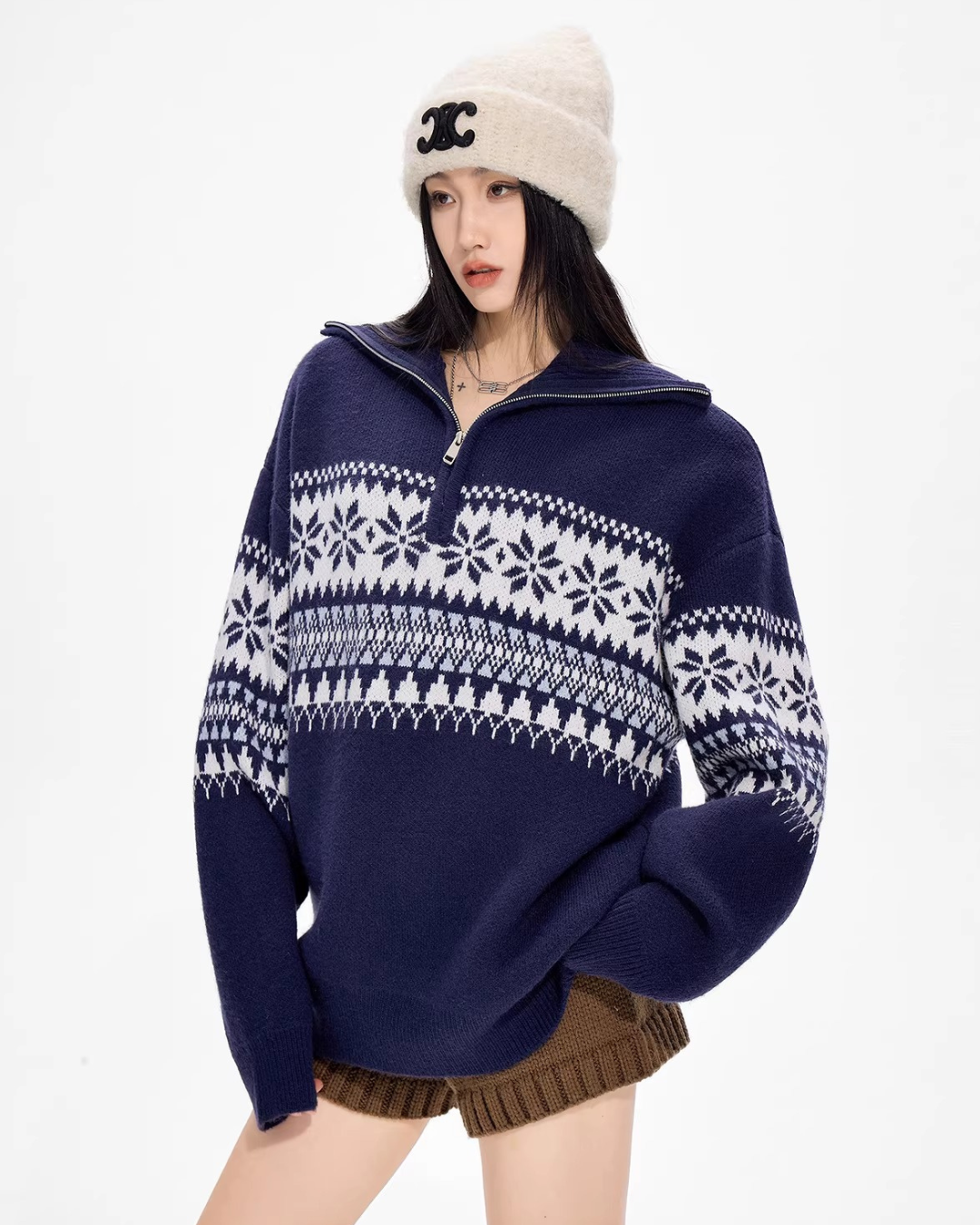 Nordic Snowflake Half-Zip Sweater