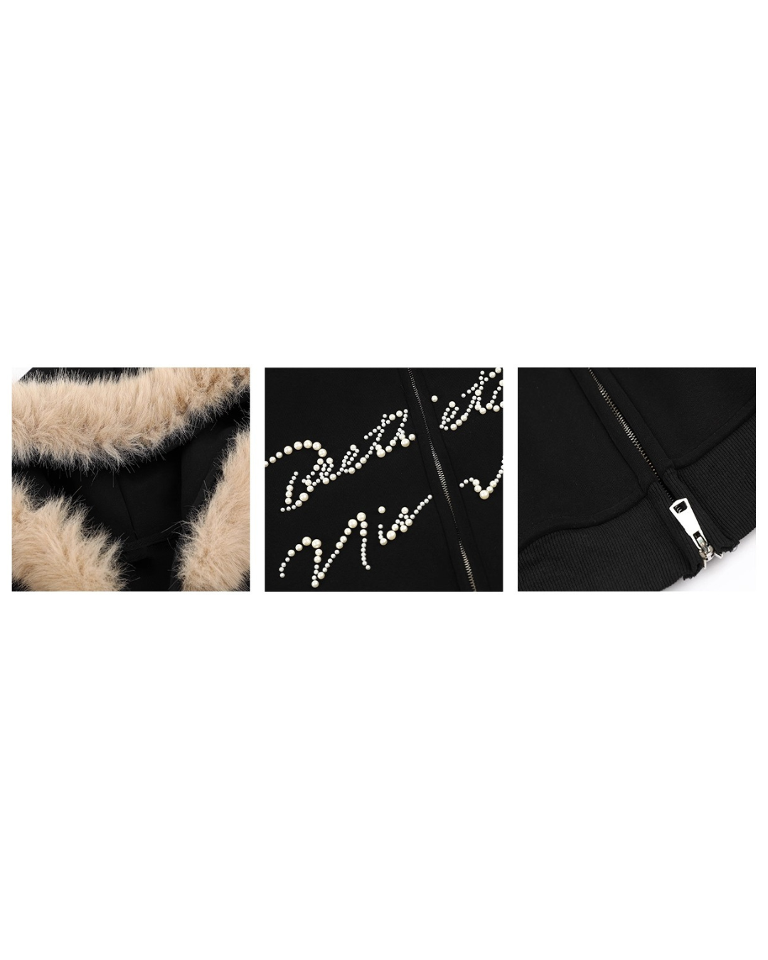 Pearl Script Fur Zip Hoodie
