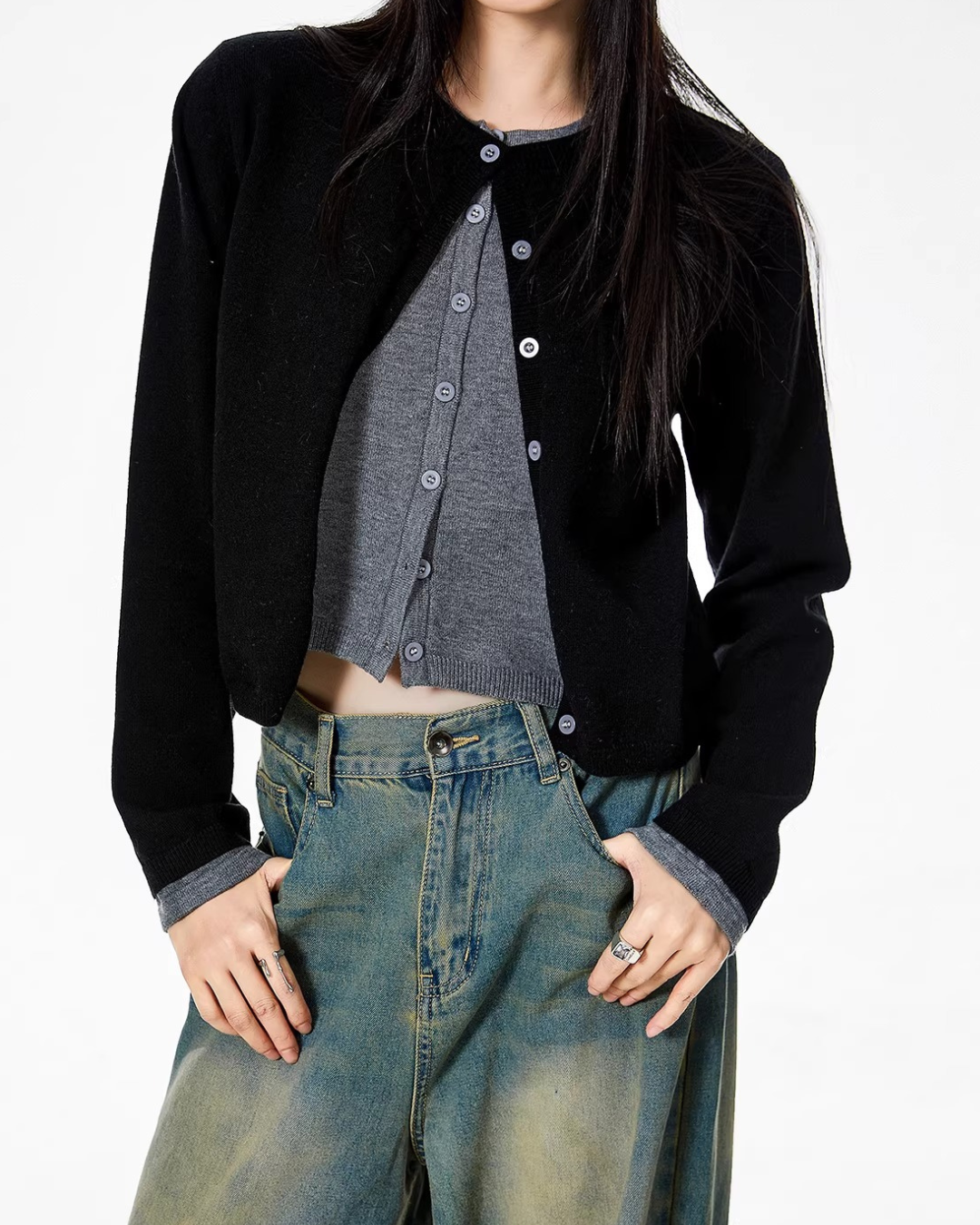 Double Layered Short Knit Cardigan
