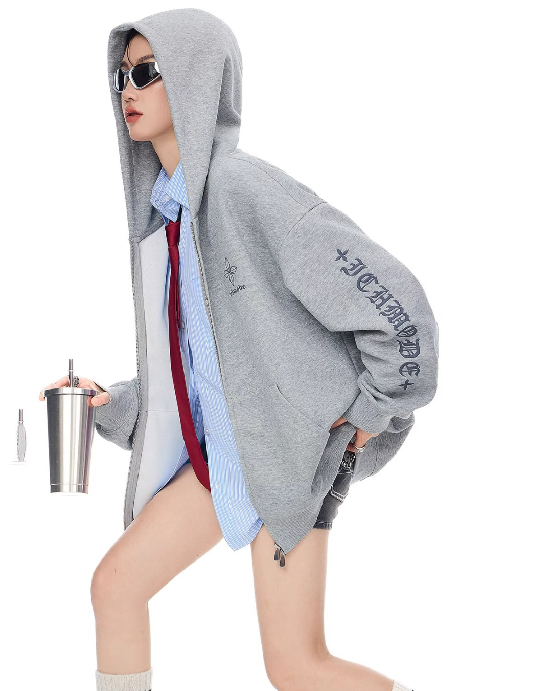 Bold Lettering Zip Hoodie