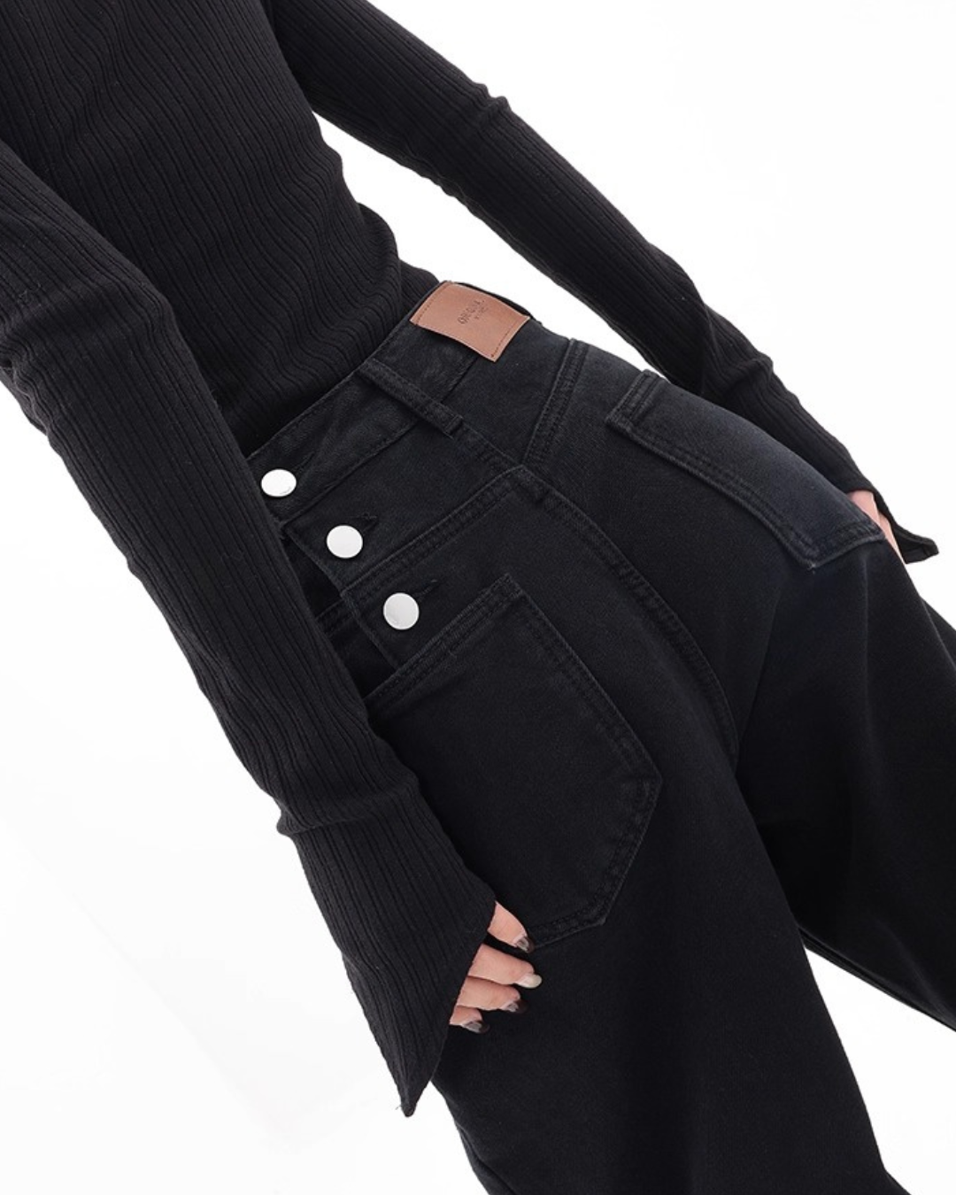 Triple Button Wide Jeans