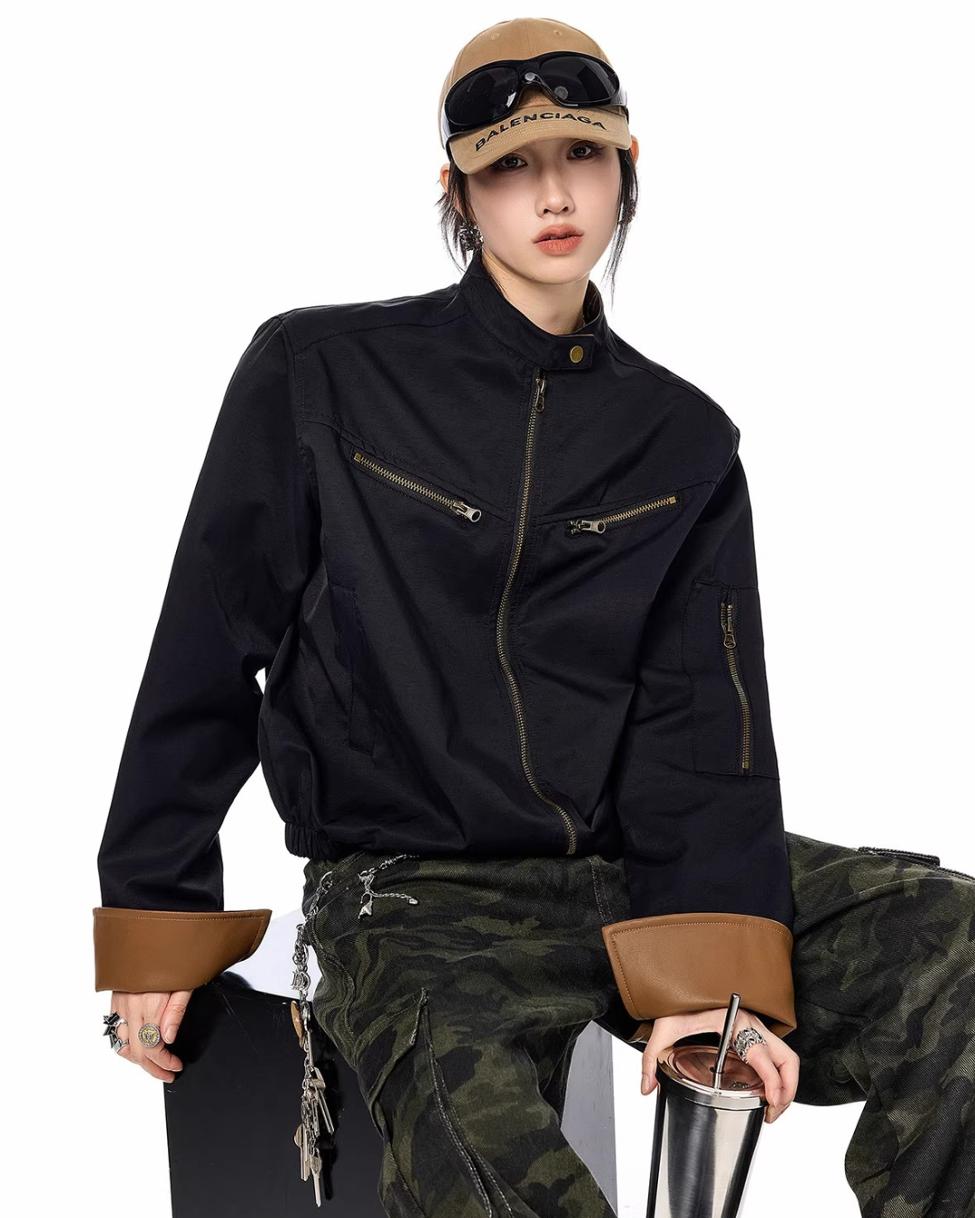 Contrast Lining Moto Jacket