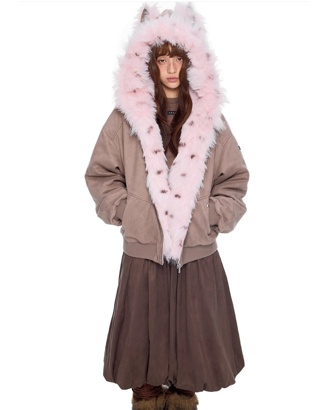 Faux Fur Suede Zip Jacket