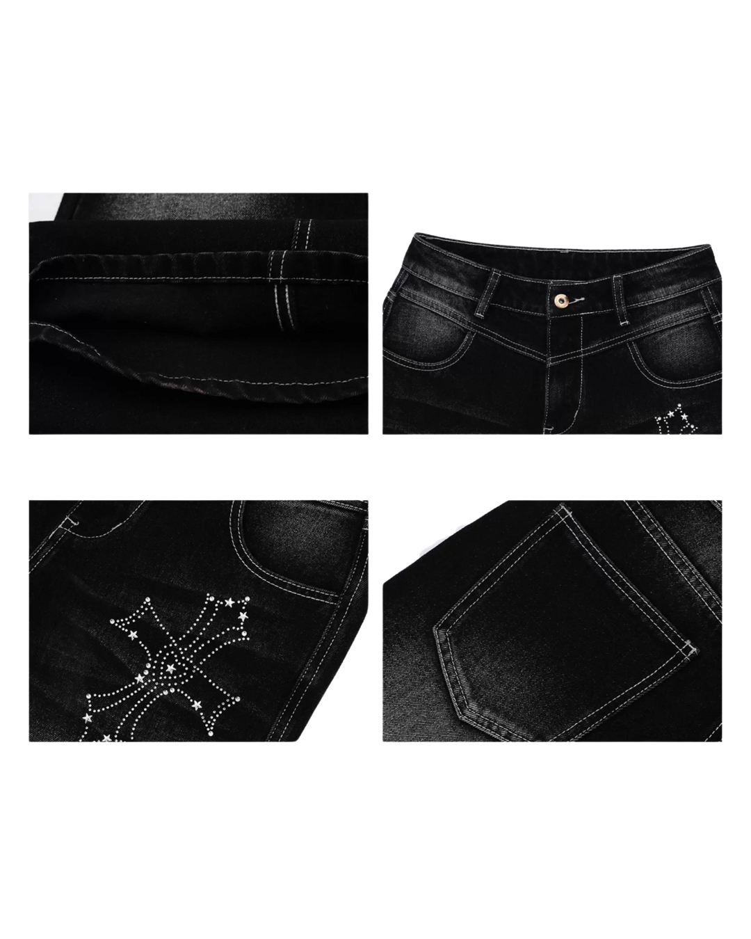 Cross Print Vintage Cargo Flare Jeans