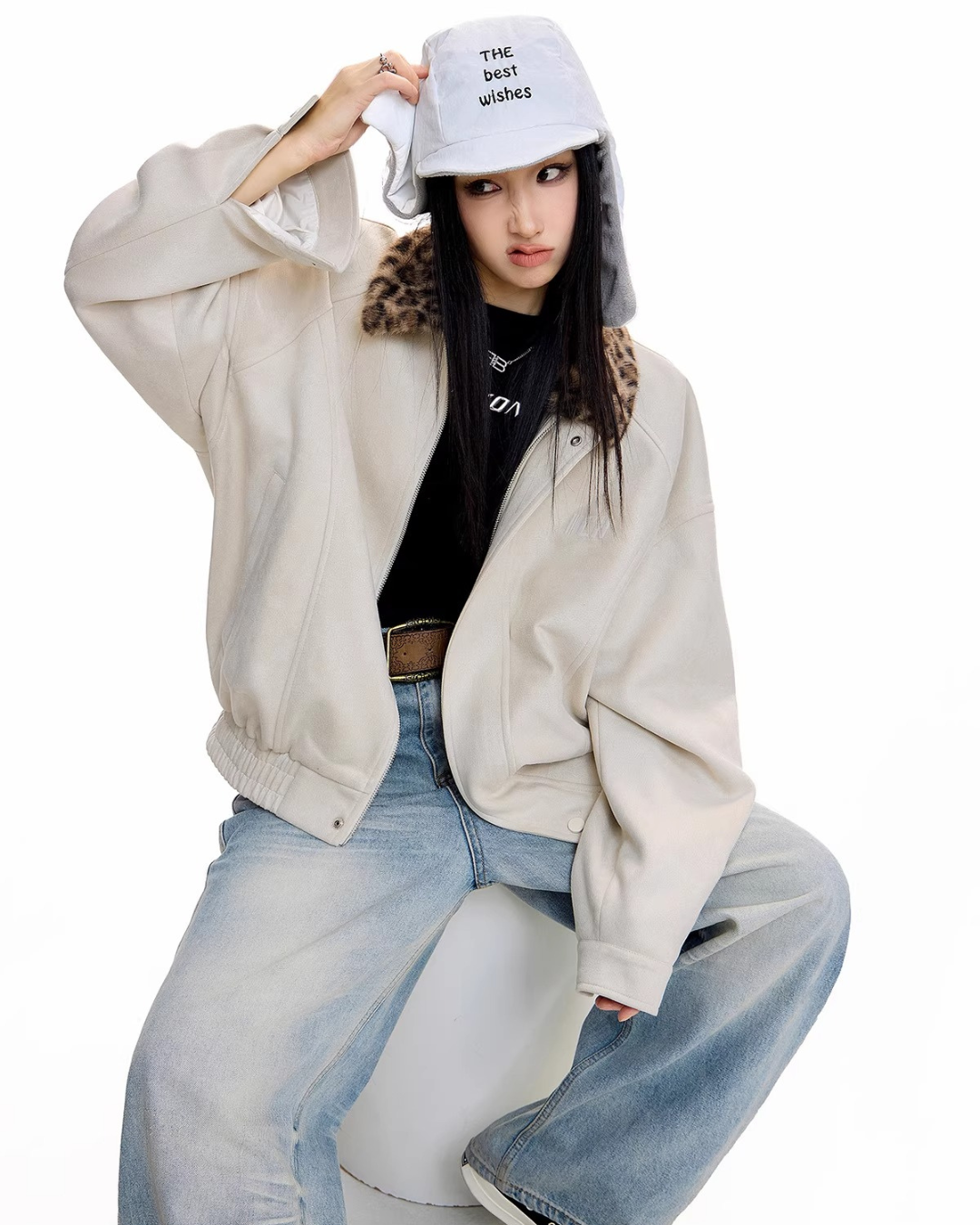 Leopard Collar Suede Jacket