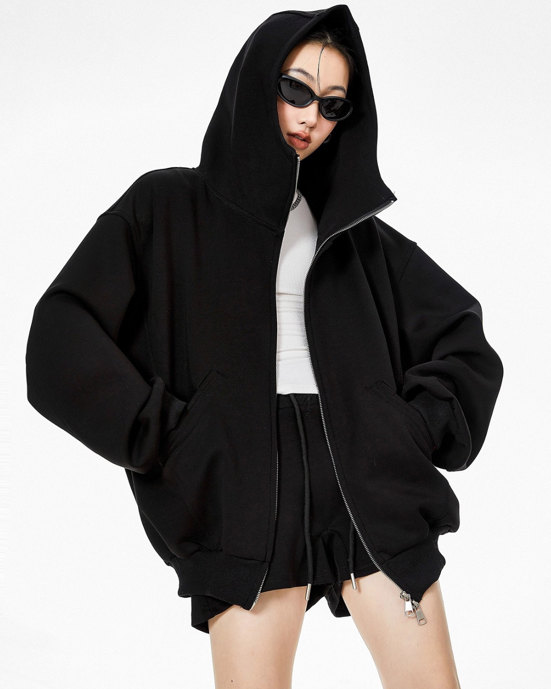 High Neck Essential Zip Hoodie