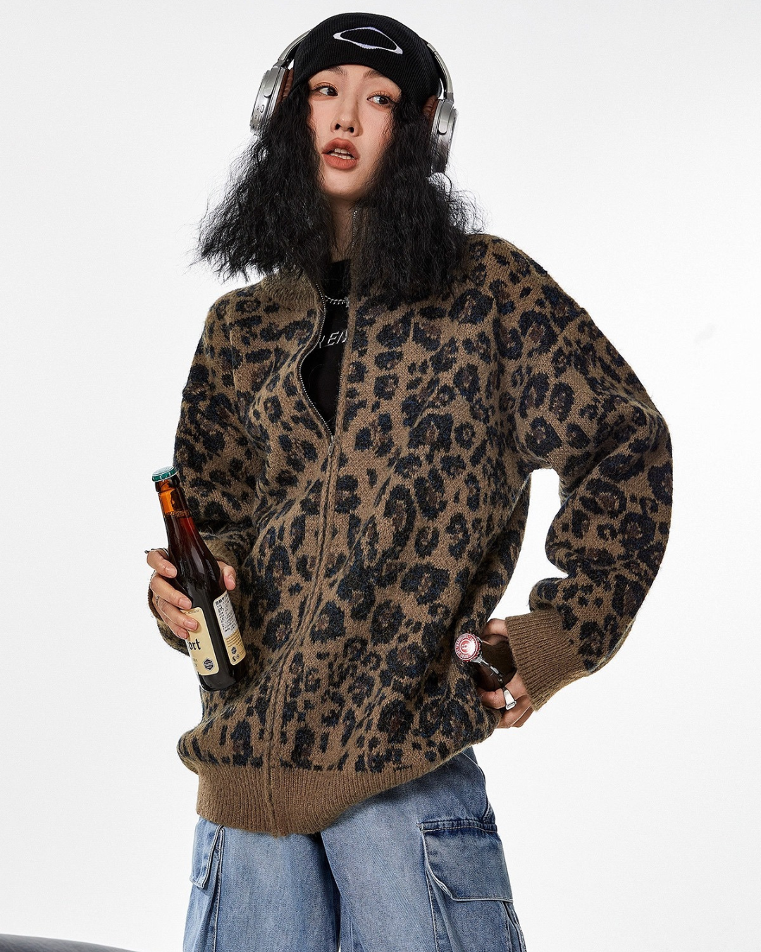 Leopardish Knit Zip Jacket