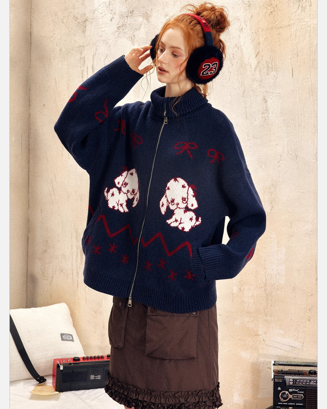 Playful Jacquard Zip Cardigan