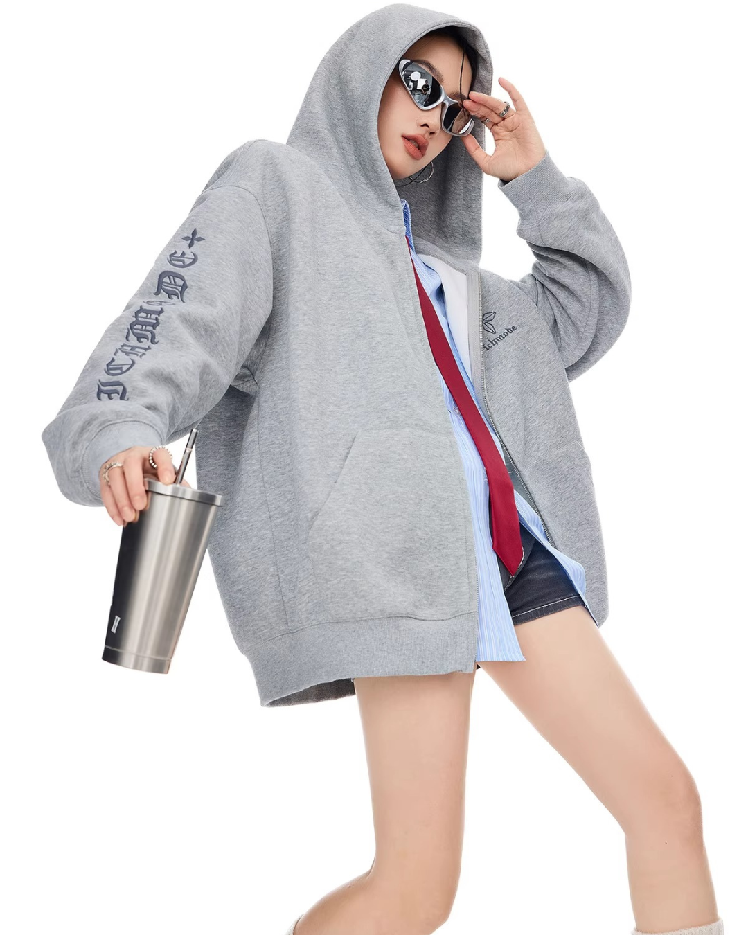 Bold Lettering Zip Hoodie