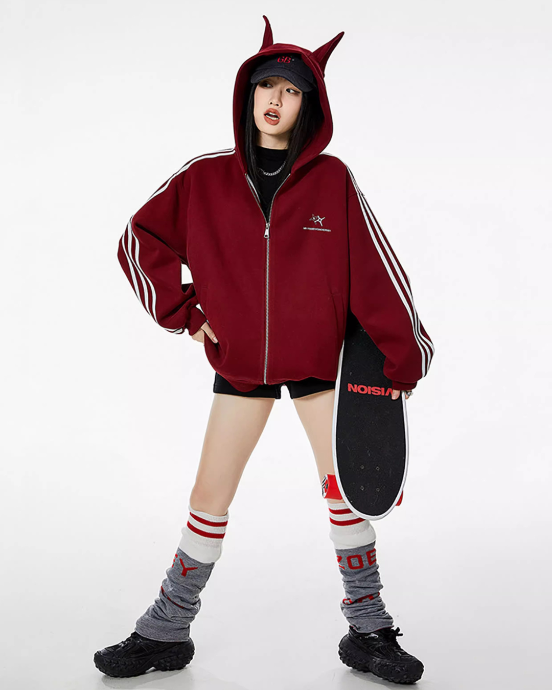 Cat Ear Line Track Zip Hoodie