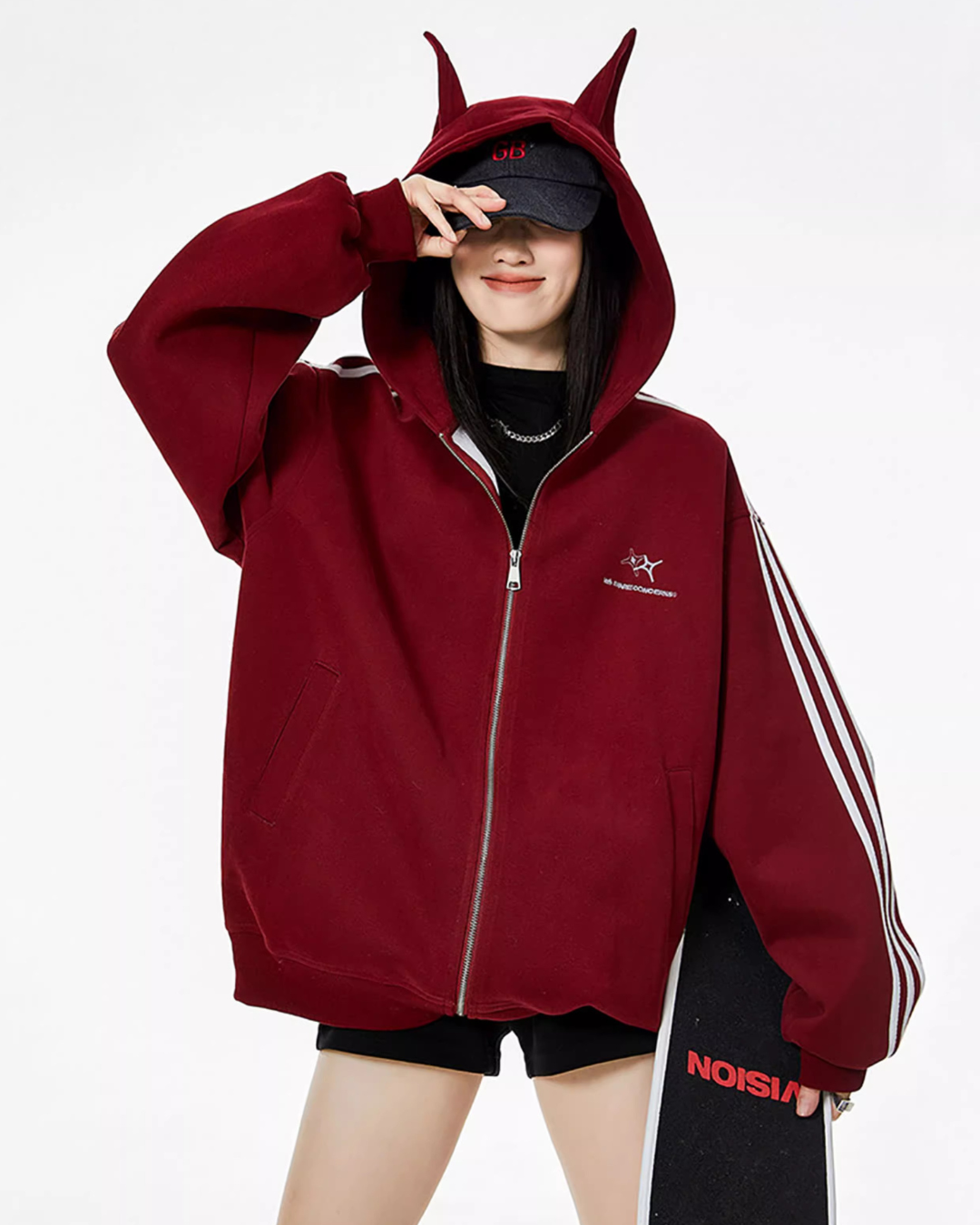 Cat Ear Line Track Zip Hoodie