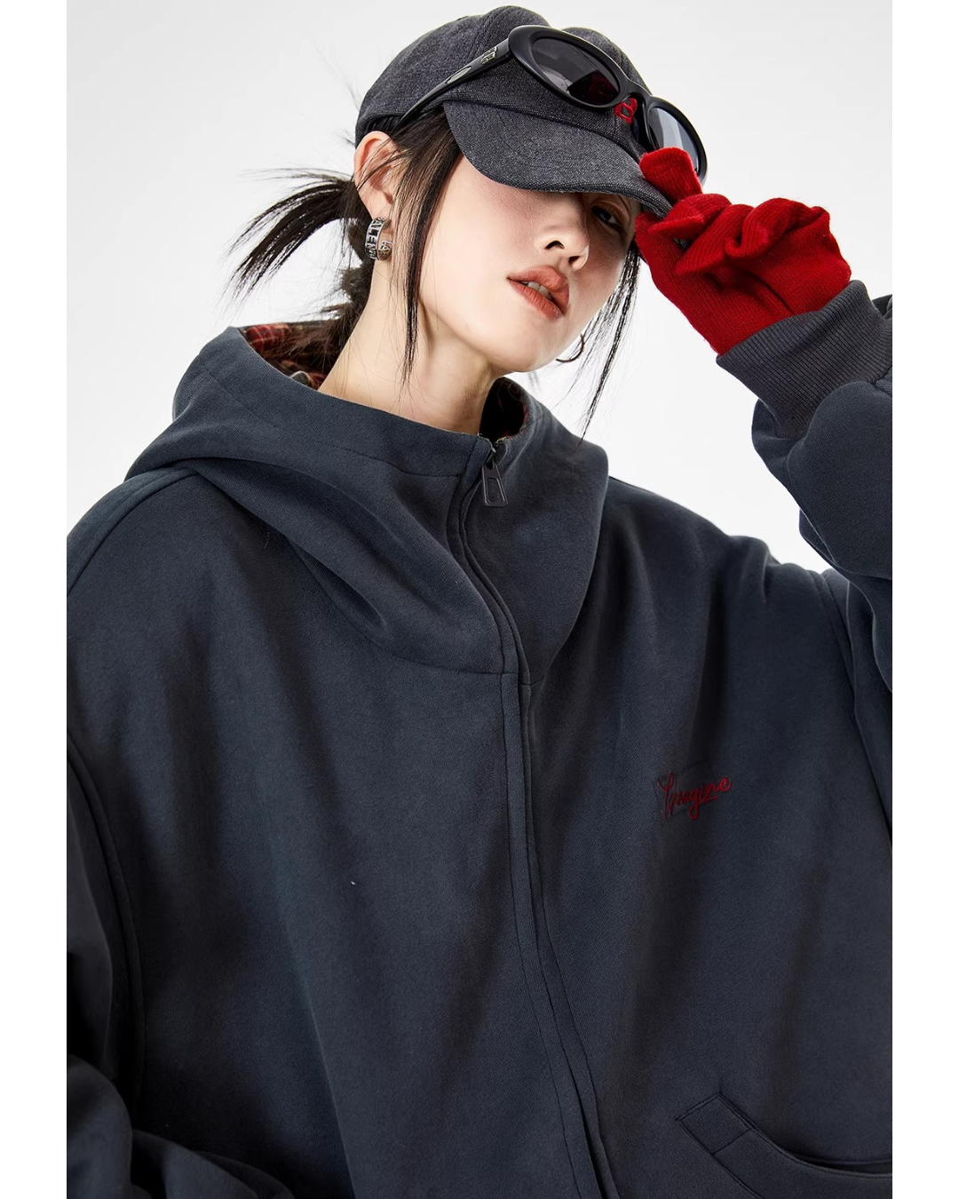 Check Inner Oversized Hoodie