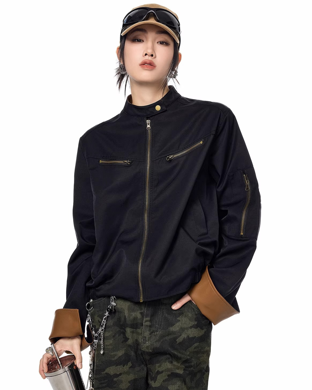 Contrast Lining Moto Jacket