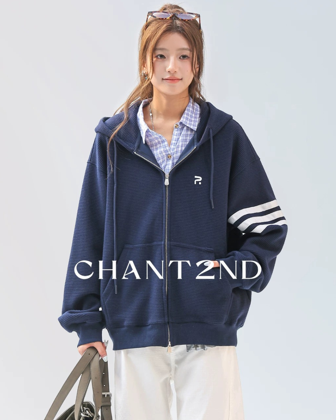 Waffle Stripe Zip-Up Hoodie