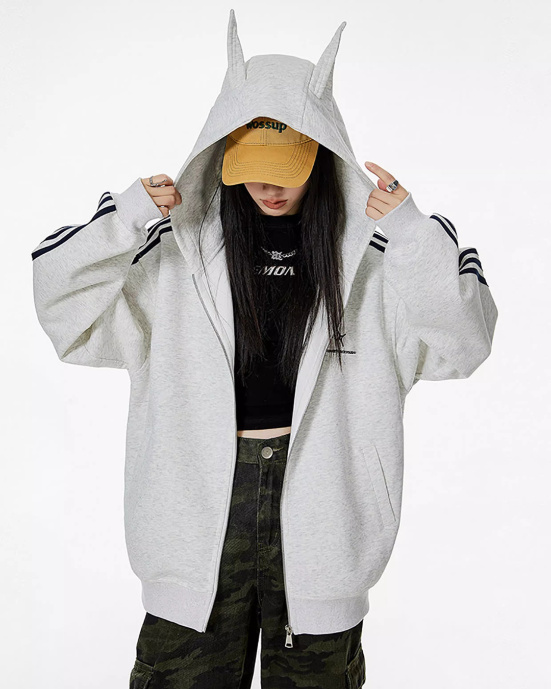 Cat Ear Line Track Zip Hoodie