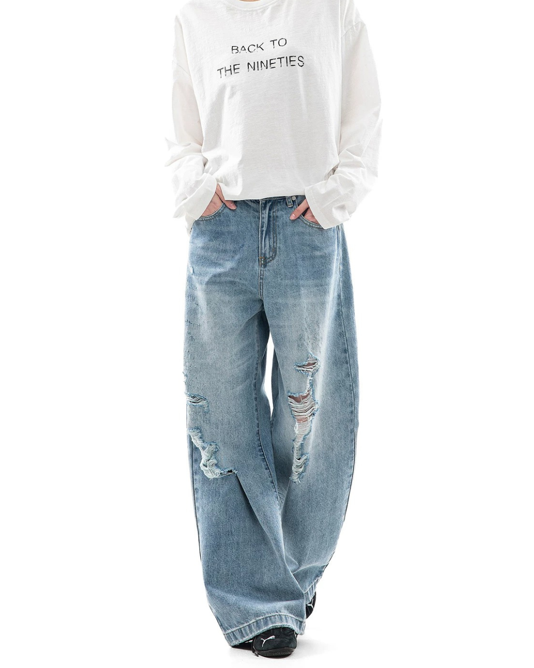 Ripped Knee Loose Fit Denim