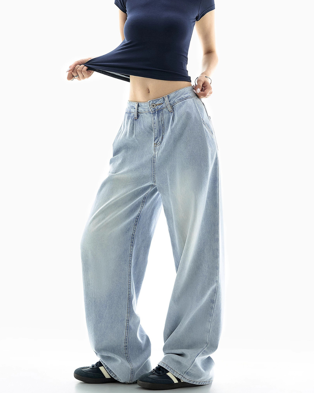 Faded Blue Baggy Wide Jeans