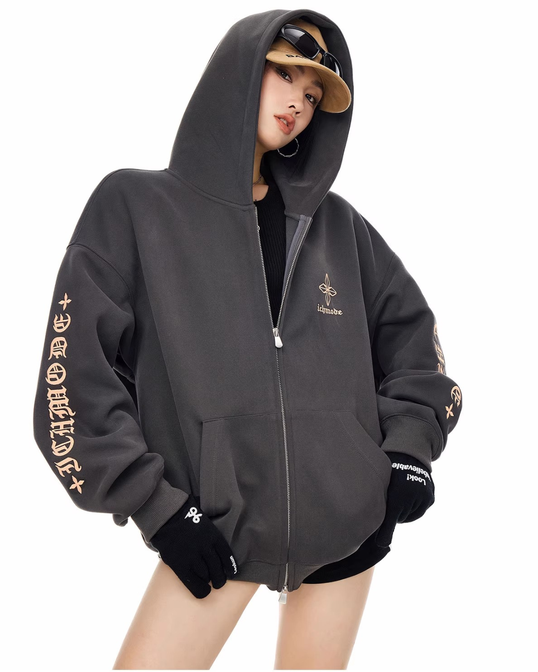 Bold Lettering Zip Hoodie